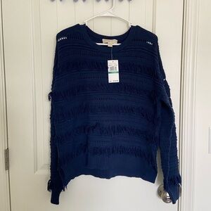 NEW Michael Kors‎ women’s fringe dark blue soft knit sweater large